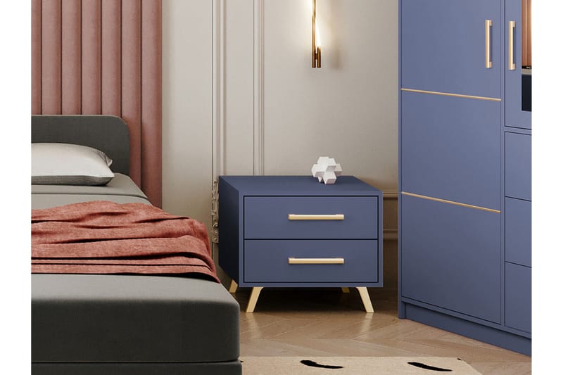 Escaldes Sängbord 54 cm - Matt Blå/Guld - Möbler - Bord & matgrupper - Avlastningsbord - Sängbord & nattduksbord