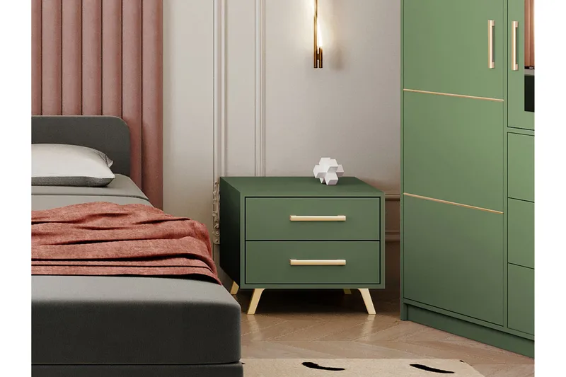 Escaldes Sängbord 54 cm - Matt Grön/Guld - Möbler - Bord & matgrupper - Avlastningsbord - Sängbord & nattduksbord