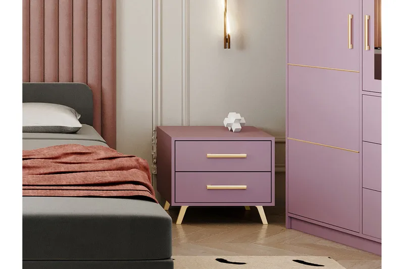 Escaldes Sängbord 54 cm - Matt Lila/Guld - Möbler - Bord & matgrupper - Avlastningsbord - Sängbord & nattduksbord