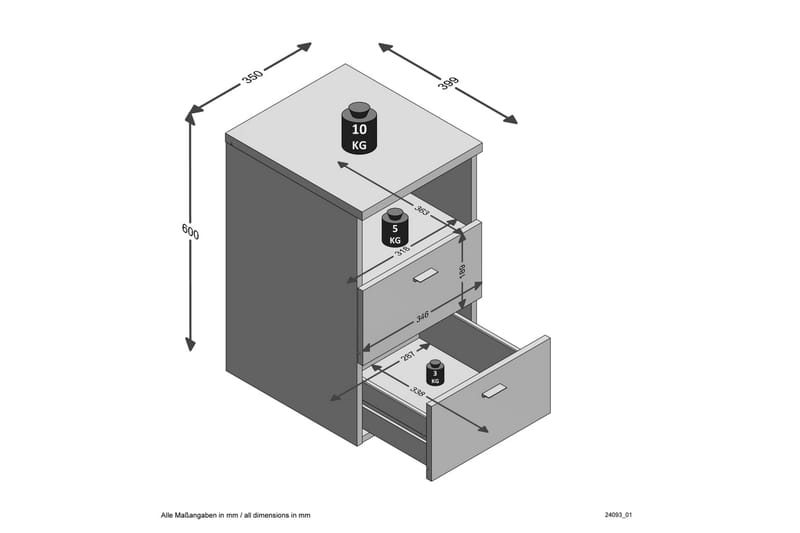 FMD Nattduksbord med 2 lådor vit högglans - Vit - Sängbord & nattduksbord