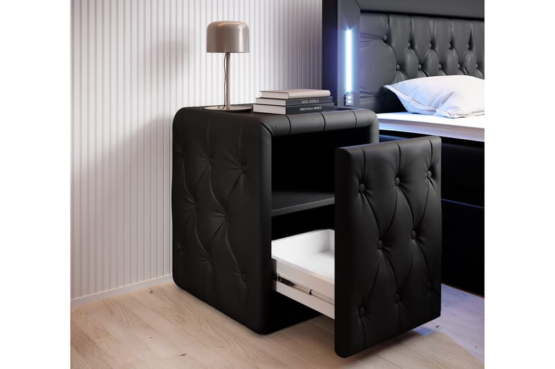 Franco Sängbord 58 cm med Förvaring Låda - Svart Konstläder - Sängbord & nattduksbord
