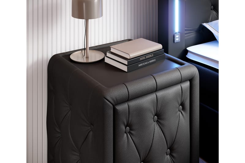 Franco Sängbord 58 cm med Förvaring Låda - Svart Konstläder - Sängbord & nattduksbord