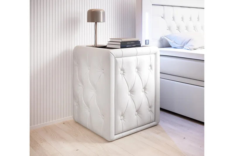 Franco Sängbord 58 cm med Förvaring Låda - Vit Konstläder - Möbler - Bord & matgrupper - Avlastningsbord - Sängbord & nattduksbord