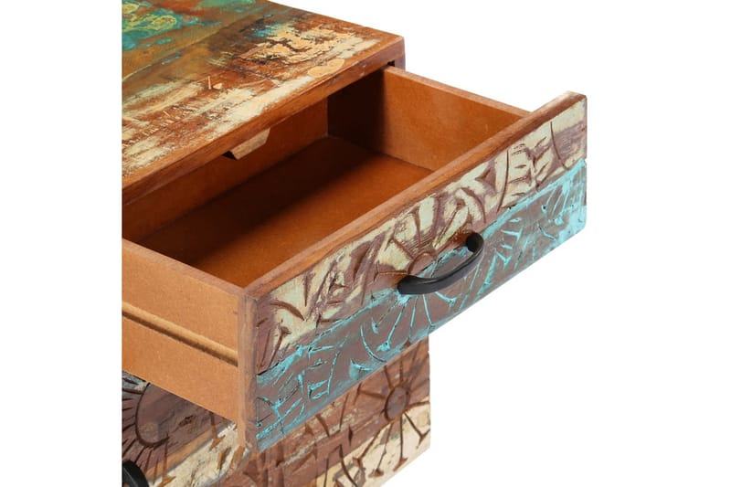 Handsnidat sängbord 40x30x50 cm massivt återvunnet trä - Flerfärgad - Sängbord & nattduksbord