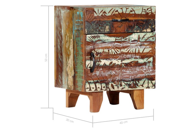Handsnidat sängbord 40x30x50 cm massivt återvunnet trä - Flerfärgad - Sängbord & nattduksbord