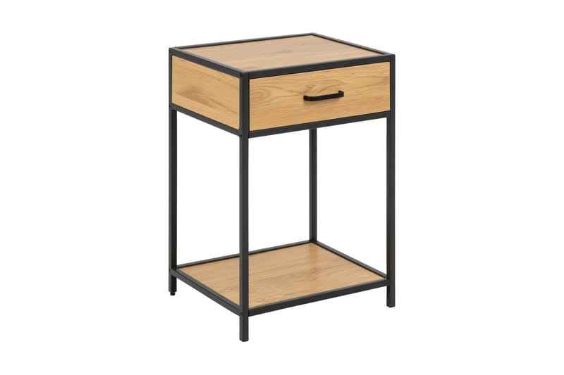 Hasslevik Sängbord 35 cm med Förvaring Låda + Hylla - Brun/Svart - Sängbord & nattduksbord