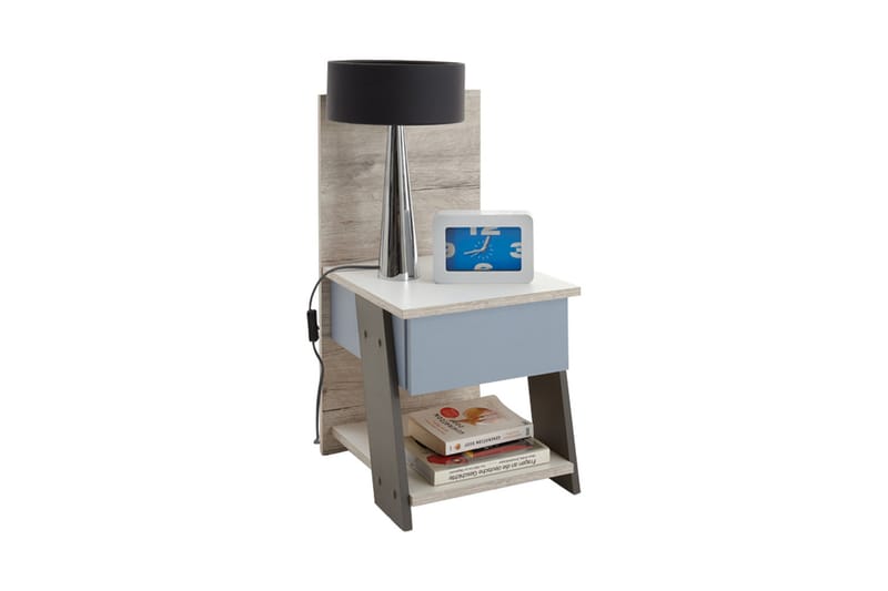Hawley Sängbord 34 cm med Förvaring Lådor + Panel - Vit/Beige/Grå/Blå - Sängbord & nattduksbord