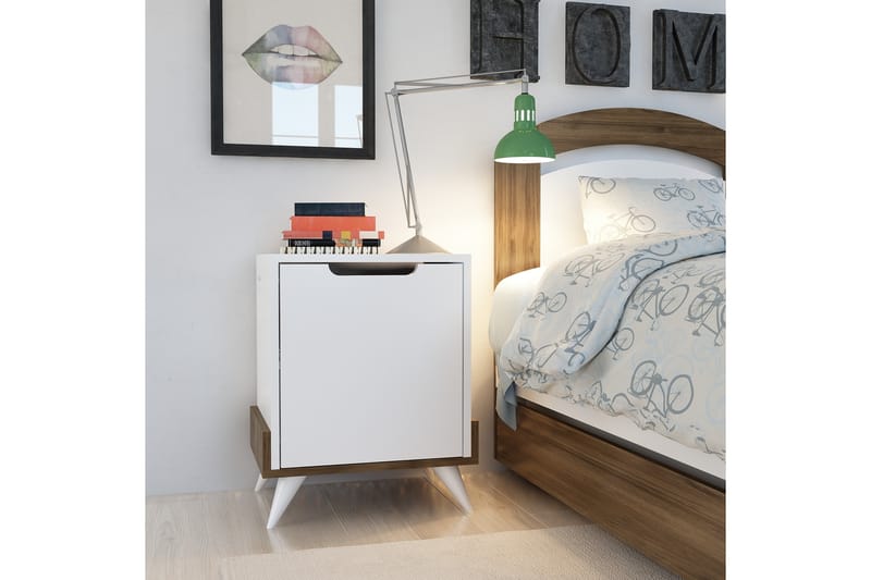 Hejde Sängbord 35 cm med Förvaring Skåp - Vit/Brun - Sängbord & nattduksbord