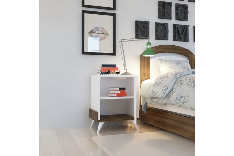 Hejde Sängbord 35 cm med Förvaring Skåp - Vit/Brun - Sängbord & nattduksbord