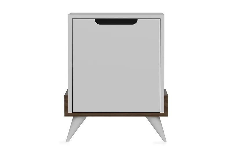 Hejde Sängbord 35 cm med Förvaring Skåp, Vit/Brun