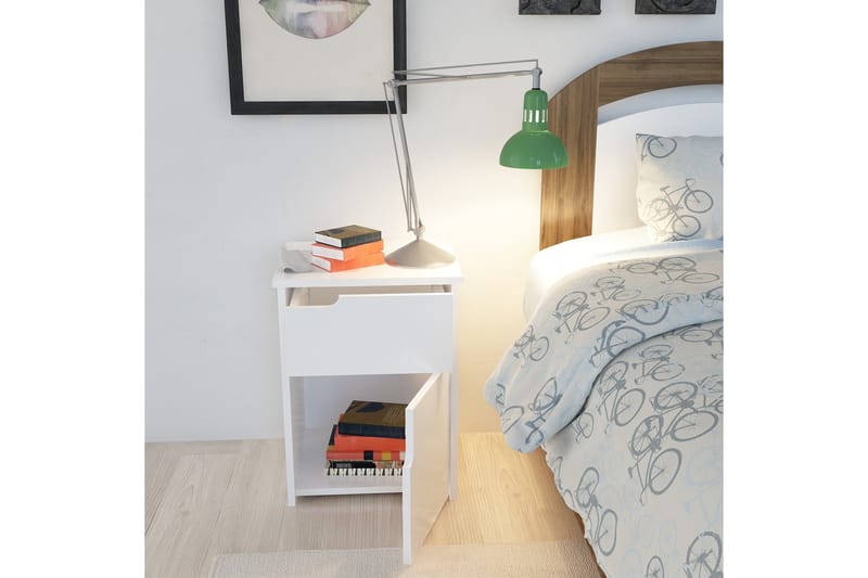 Hejde Sängbord 40 cm med Förvaring 2 Skåp - Vit - Sängbord & nattduksbord