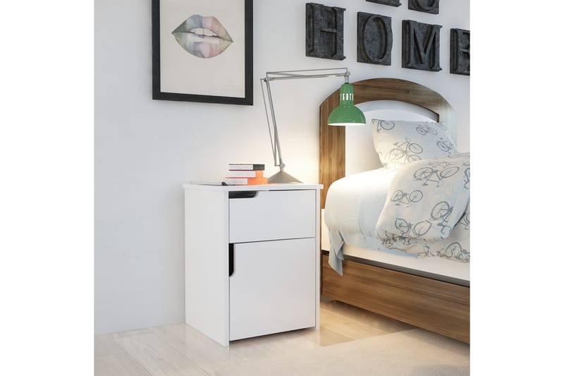 Hejde Sängbord 40 cm med Förvaring 2 Skåp - Vit - Sängbord & nattduksbord