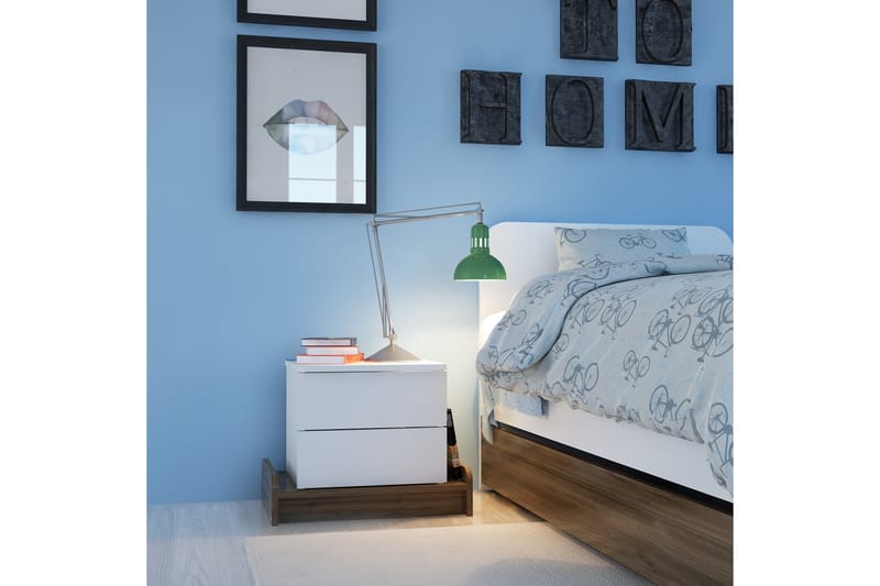 Hejde Sängbord 60 cm med Förvaring 2 Lådor - Vit/Brun - Sängbord & nattduksbord