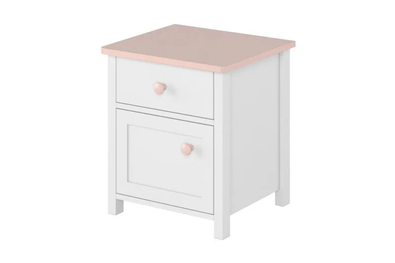 Hilts Sängbord Barn 42 cm med Förvaring Låda + Skåp Vit||Pink, undefined