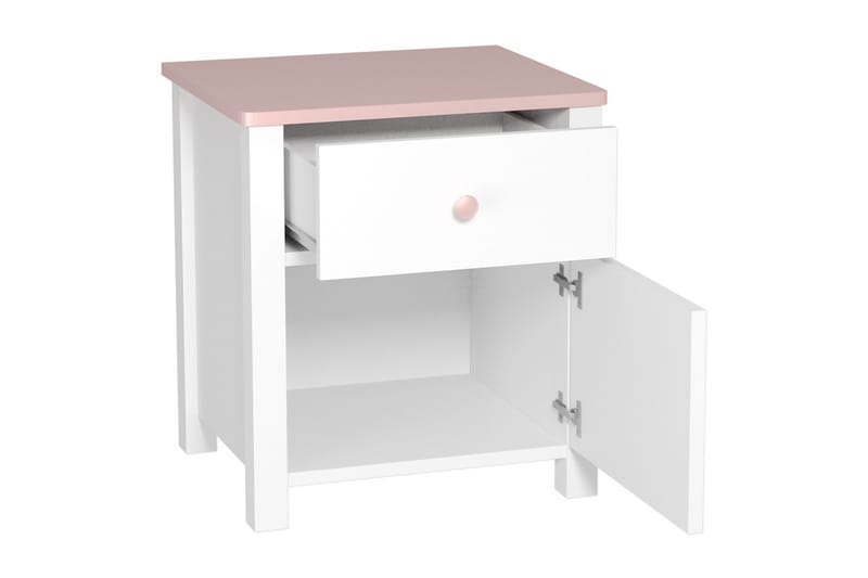 Hilts Sängbord Barn 42 cm med Förvaring Låda + Skåp - Vit/Rosa - Möbler - Bord & matgrupper - Avlastningsbord - Sängbord & nattduksbord