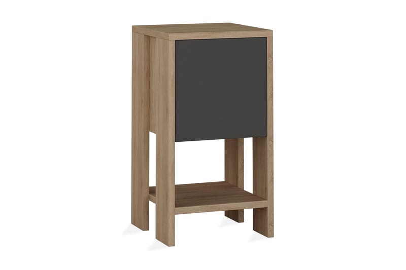 Homitis Sängbord 30 cm med Förvaring Hylla + Lucka - Ekfärg/Mörkgrå - Möbler - Bord & matgrupper - Avlastningsbord - Sängbord & nattduksbord