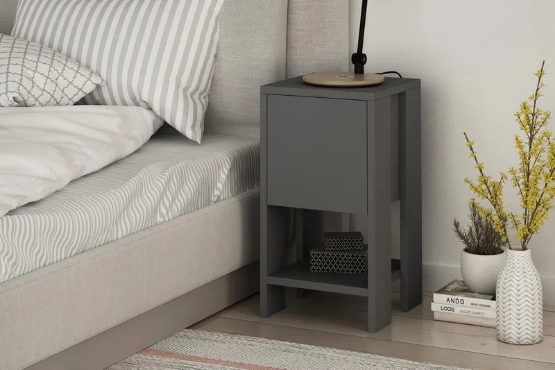 Homitis Sängbord 30 cm med Förvaring Hylla + Lucka - Mörkgrå - Möbler - Bord & matgrupper - Avlastningsbord - Sängbord & nattduksbord