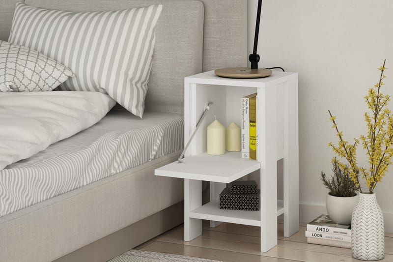 Homitis Sängbord 30 cm med Förvaring Hylla + Lucka - Vit - Möbler - Bord & matgrupper - Avlastningsbord - Sängbord & nattduksbord