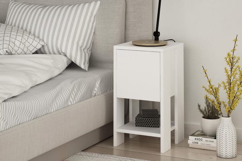 Homitis Sängbord 30 cm med Förvaring Hylla + Lucka - Vit - Möbler - Bord & matgrupper - Avlastningsbord - Sängbord & nattduksbord