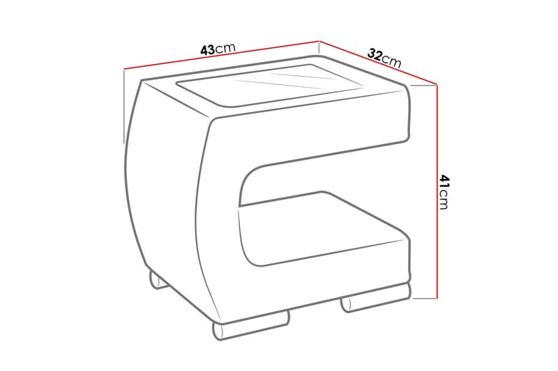 Honstad Sängbord 32 cm Höger - Konstläder/Glas/Beige/Svart - Sängbord & nattduksbord