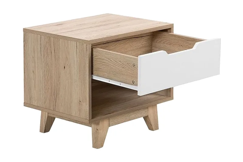 Hultz Sängbord 50 cm med Förvaring Låda + Hylla - Vit - Möbler - Bord & matgrupper - Avlastningsbord - Sängbord & nattduksbord