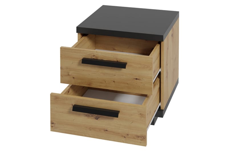 Ingram Sängbord 40 cm med Förvaring 2 Lådor - Ekfärg/Svart - Sängbord & nattduksbord