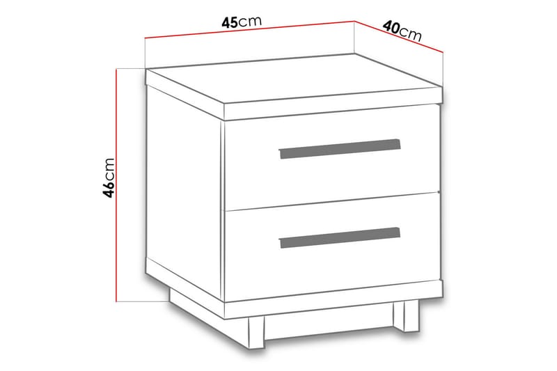 Ingram Sängbord 40 cm med Förvaring 2 Lådor - Ekfärg/Svart - Sängbord & nattduksbord