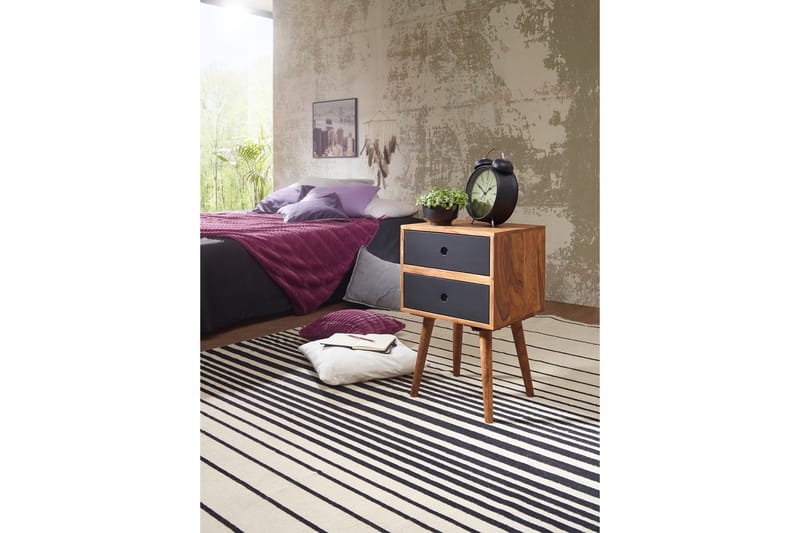 Iviana Sängbord 40 cm med Förvaring 2 Lådor - Massivt Trä/Svart - Sängbord & nattduksbord