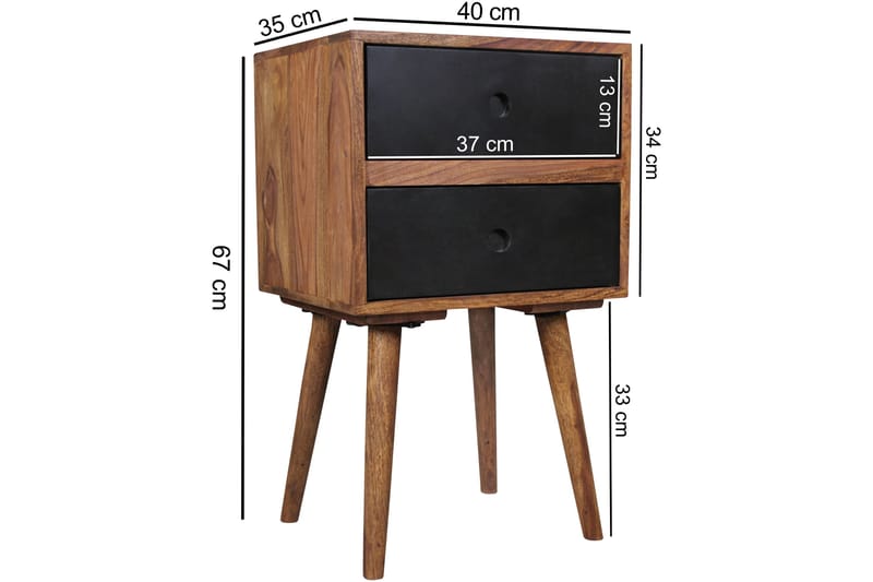 Iviana Sängbord 40 cm med Förvaring 2 Lådor - Massivt Trä/Svart - Sängbord & nattduksbord