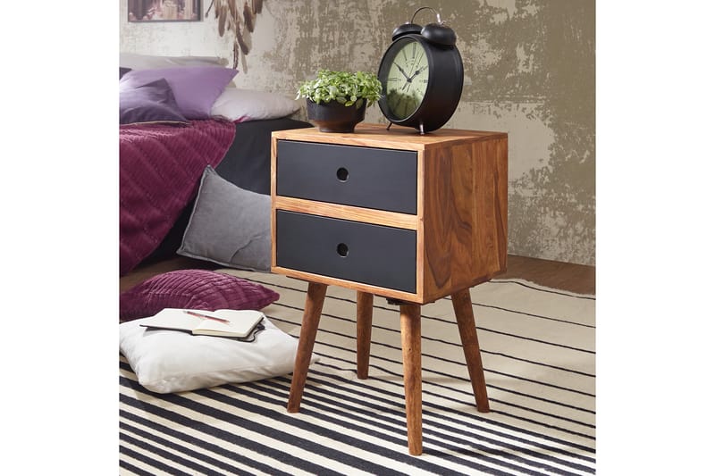 Iviana Sängbord 40 cm med Förvaring 2 Lådor - Massivt Trä/Svart - Möbler - Bord & matgrupper - Avlastningsbord - Sängbord & nattduksbord