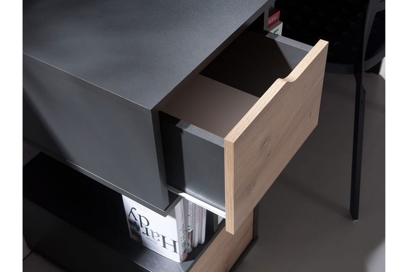 Iwa Sängbord 40 cm med Förvaring 2 Lådor - Vit/Ekfärg - Sängbord & nattduksbord