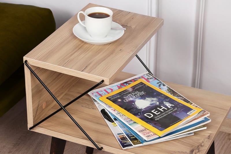 Kaysie Retro Sängbord 50 cm med Trä- och Ekutseende, Förvaring med Hyllor - Natur - Möbler - Bord & matgrupper - Avlastningsbord - Sängbord & nattduksbord