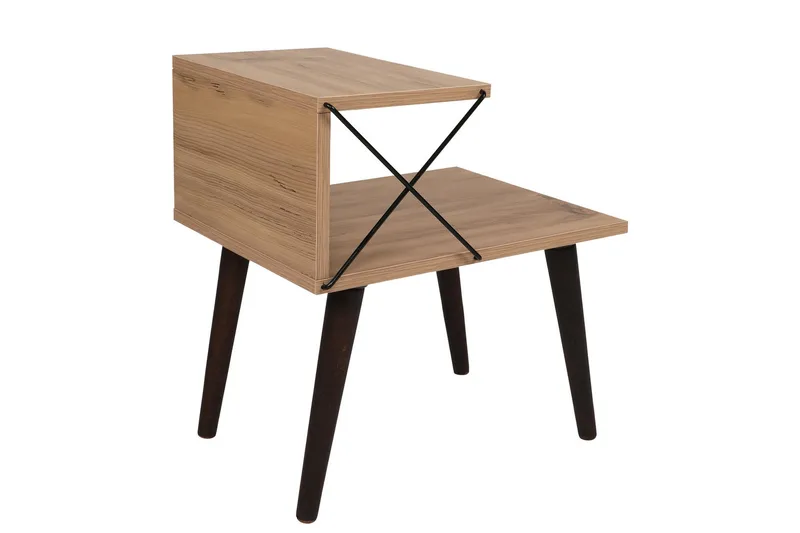 Kaysie Retro Sängbord 50 cm med Trä- och Ekutseende, Förvaring med Hyllor, Natur
