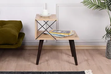 Kaysie Retro Sängbord 50 cm med Trä- och Ekutseende, Förvaring med Hyllor - Natur - Möbler - Bord & matgrupper - Avlastningsbord - Sängbord & nattduksbord