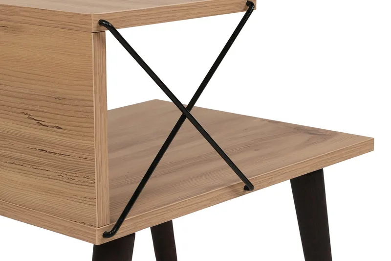 Kaysie Retro Sängbord 50 cm med Trä- och Ekutseende, Förvaring med Hyllor - Natur - Möbler - Bord & matgrupper - Avlastningsbord - Sängbord & nattduksbord