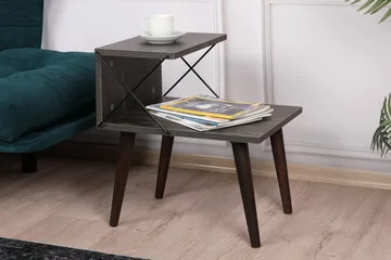 Kaysie Retro Sängbord 50 cm med Trä- och Valnötsutseende, Förvaring med Hyllor - Mörkbrun - Möbler - Bord & matgrupper - Avlastningsbord - Sängbord & nattduksbord