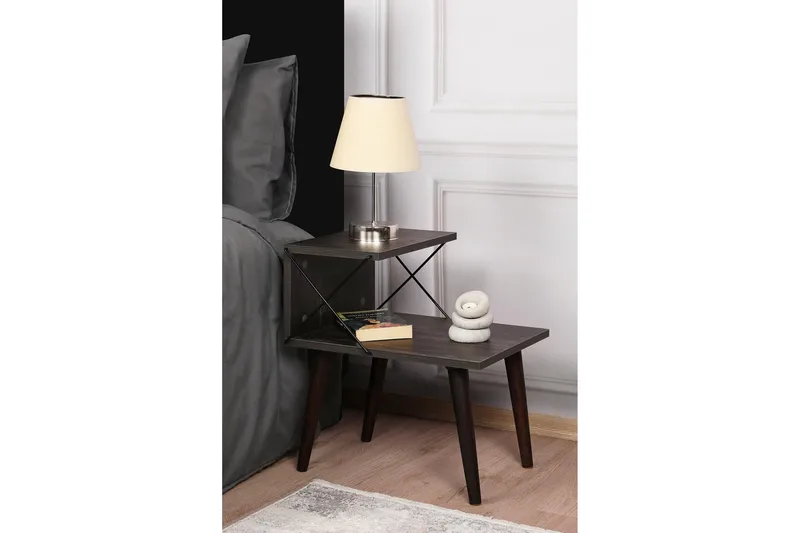 Kaysie Retro Sängbord 50 cm med Trä- och Valnötsutseende, Förvaring med Hyllor - Mörkbrun - Möbler - Bord & matgrupper - Avlastningsbord - Sängbord & nattduksbord