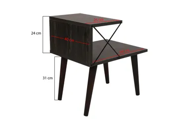 Kaysie Retro Sängbord 50 cm med Trä- och Valnötsutseende, Förvaring med Hyllor - Mörkbrun - Möbler - Bord & matgrupper - Avlastningsbord - Sängbord & nattduksbord