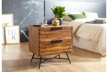 Kimbal Sängbord & Nattduksbord 60 cm i Massivt Trä med Valnötsutseende, Förvaring med 2 Lådor - Brun - Möbler - Bord & matgrupper - Avlastningsbord - Sängbord & nattduksbord
