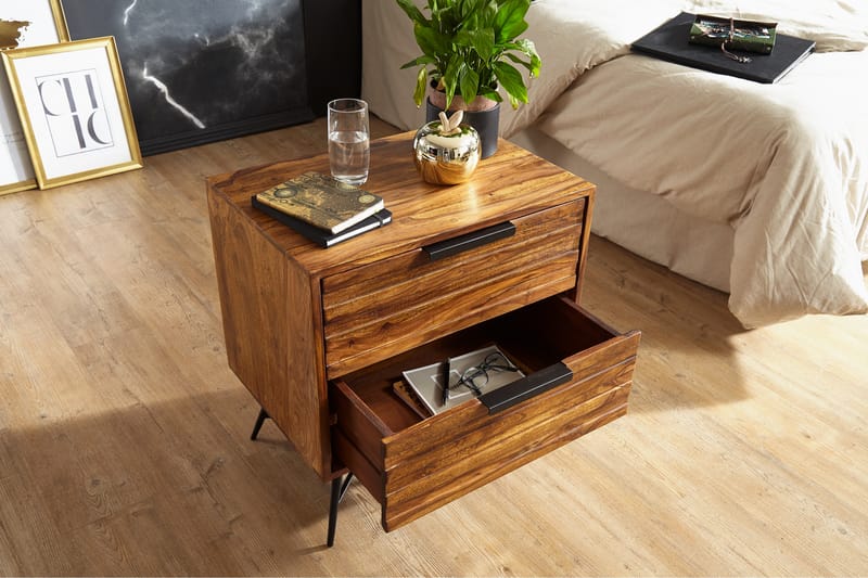 Kimbal Sängbord 60 cm med Förvaring 2 Lådor - Massivt Trä/Svart - Möbler - Bord & matgrupper - Avlastningsbord - Sängbord & nattduksbord