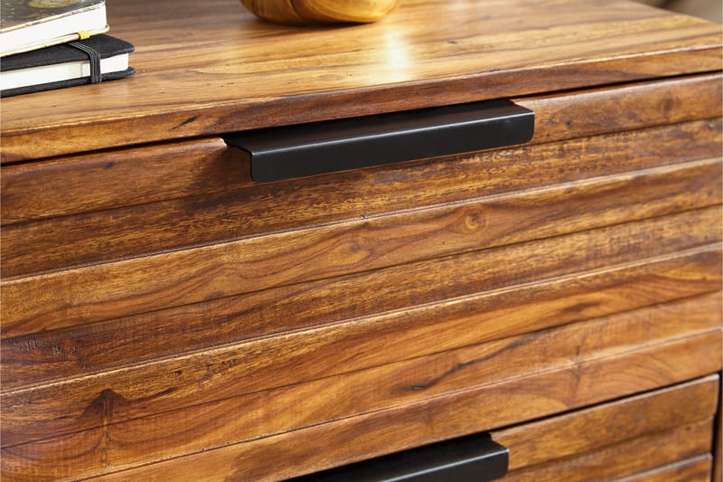 Kimbal Sängbord 60 cm med Förvaring 2 Lådor - Massivt Trä/Svart - Sängbord & nattduksbord