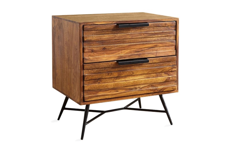 Kimbal Sängbord 60 cm med Förvaring 2 Lådor - Massivt Trä/Svart - Sängbord & nattduksbord