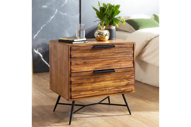 Kimbal Sängbord 60 cm med Förvaring 2 Lådor - Massivt Trä/Svart - Möbler - Bord & matgrupper - Avlastningsbord - Sängbord & nattduksbord