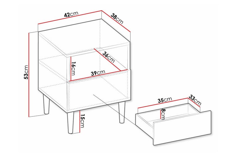 Kintore Sängbord 42 cm - Vit - Möbler - Bord & matgrupper - Avlastningsbord - Sängbord & nattduksbord