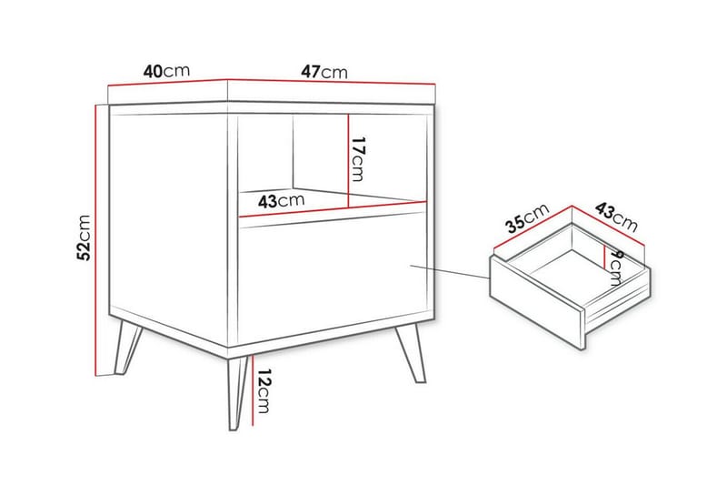 Kintore Sängbord 47 cm - Svart - Möbler - Bord & matgrupper - Avlastningsbord - Sängbord & nattduksbord