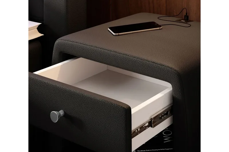 Lysander Sängbord 48 cm med Förvaring Låda - Svart Konstläder - Möbler - Bord & matgrupper - Avlastningsbord - Sängbord & nattduksbord