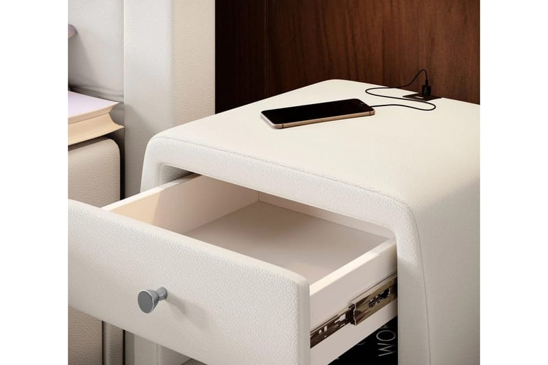 Lysander Sängbord 48 cm med Förvaring Låda - Vit Konstläder - Möbler - Bord & matgrupper - Avlastningsbord - Sängbord & nattduksbord
