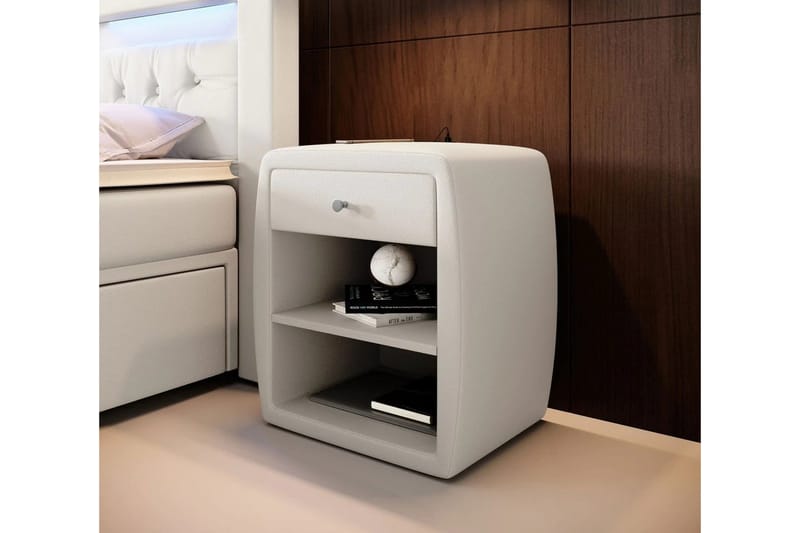 Lysander Sängbord 48 cm med Förvaring Låda, Vit Konstläder