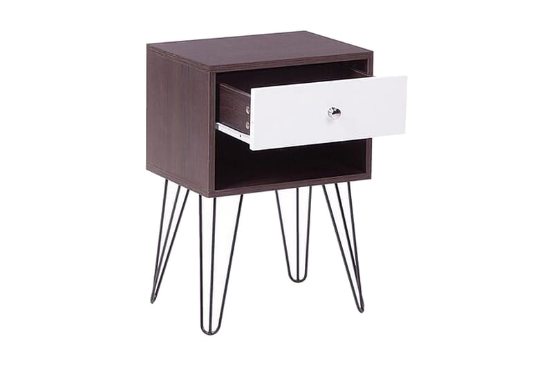 Mashaw Sängbord 40 cm med Förvaring Låda + Hylla - Mörkbrun/Vit - Sängbord & nattduksbord