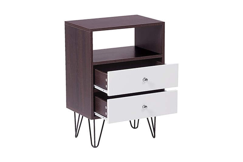 Mashaw Sängbord 45 cm med Förvaring 2 Lådor + Hylla - Mörkbrun/Vit - Möbler - Bord & matgrupper - Avlastningsbord - Sängbord & nattduksbord